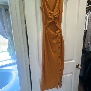 Elegant Mustard Dress with Button Detail